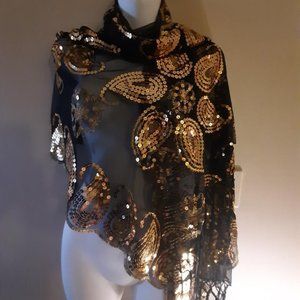 Exquisite Vintage Gold Sequin Shawl